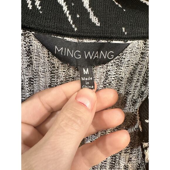 Ming Wang Black Open Front Cardigan White Detail Size Medium Old Money Luxury - Picture 4 of 9